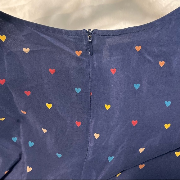 Boutique Bel Air M 100% Silk Blue Multicolor Heart Casual Dressy Maximalist Top - Picture 6 of 9
